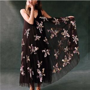 Anthropologie Cassandra Appliqued Tulle Maxi Dress